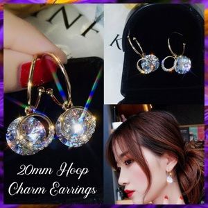 Elegant 20mm Hoop Crystal Charm Dangle Earrings